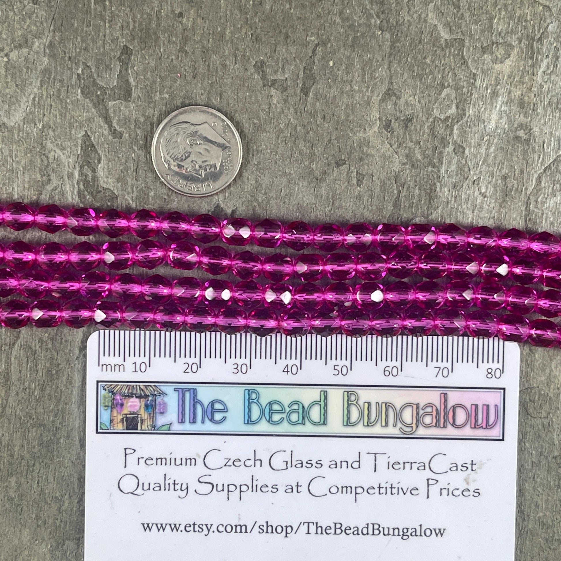 Czech Glass Beads - 6mm Faceted Round Beads, Transparent Magenta Pink (FP6/SM-F0734) * Qty. 25