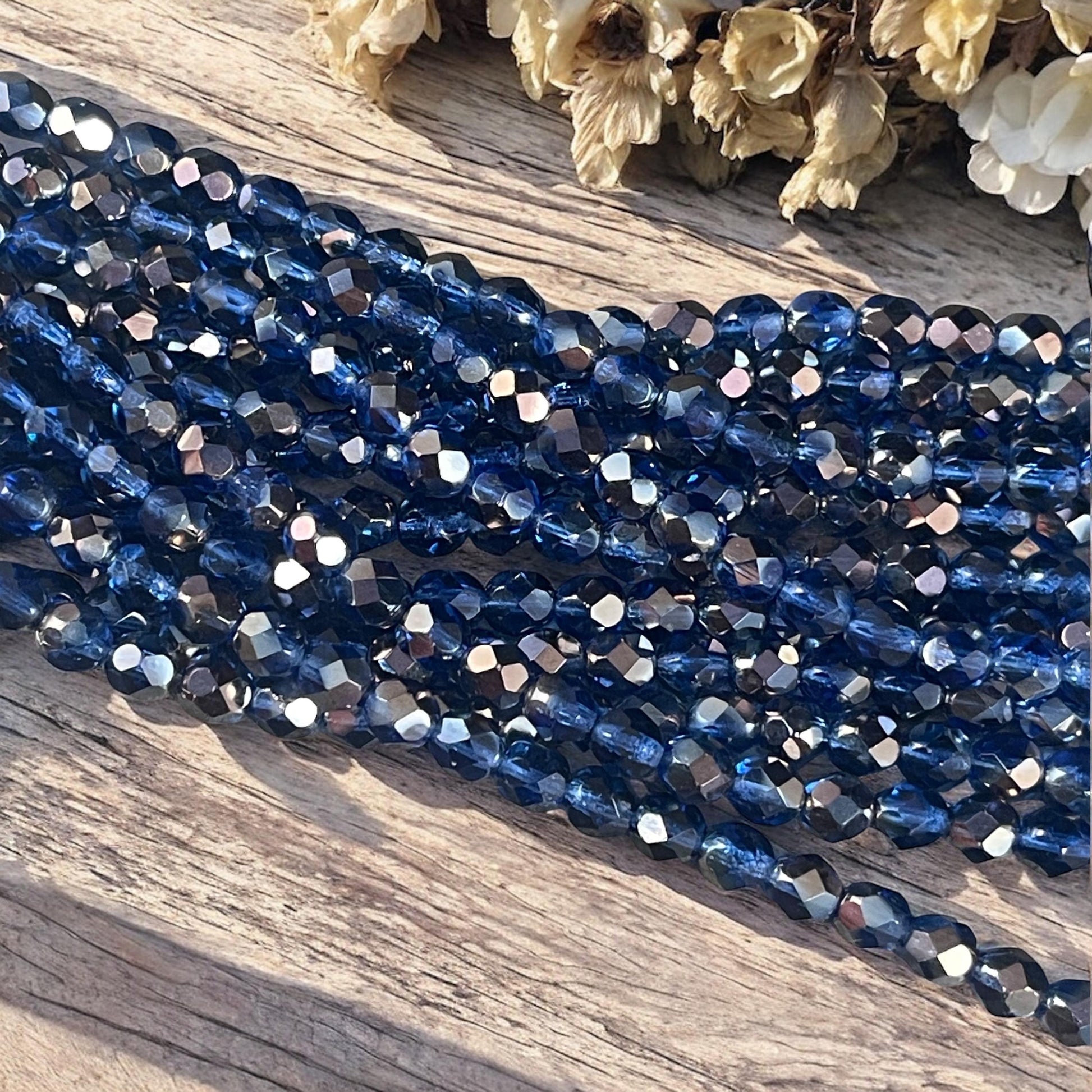 Czech Glass Beads - 6mm Faceted Round Beads, Sapphire Celsian (FP6/SM-z3005) * Qty. 25