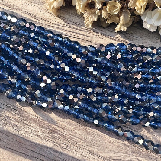 Czech Glass Beads - 6mm Faceted Round Beads, Sapphire Celsian (FP6/SM-z3005) * Qty. 25