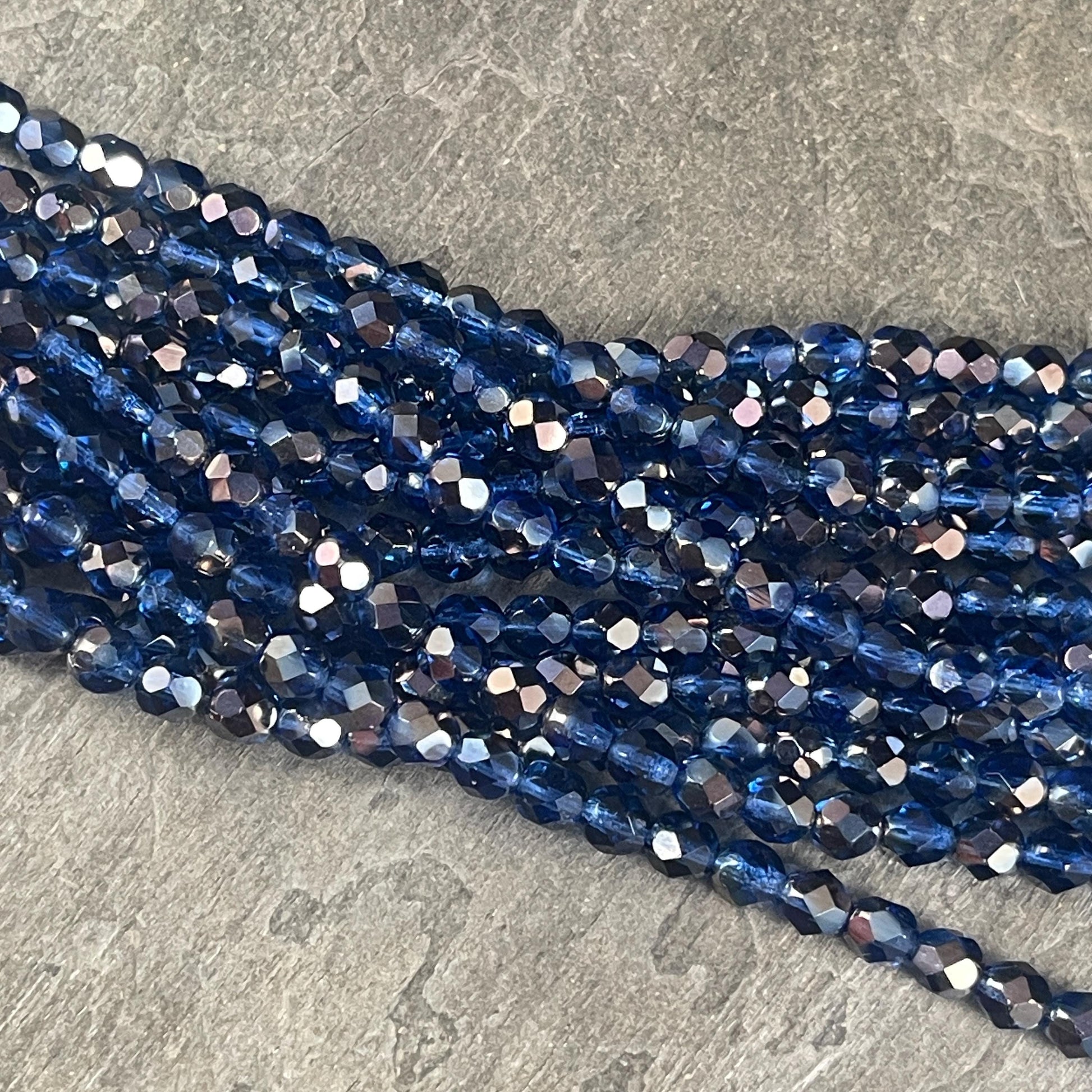 Czech Glass Beads - 6mm Faceted Round Beads, Sapphire Celsian (FP6/SM-z3005) * Qty. 25