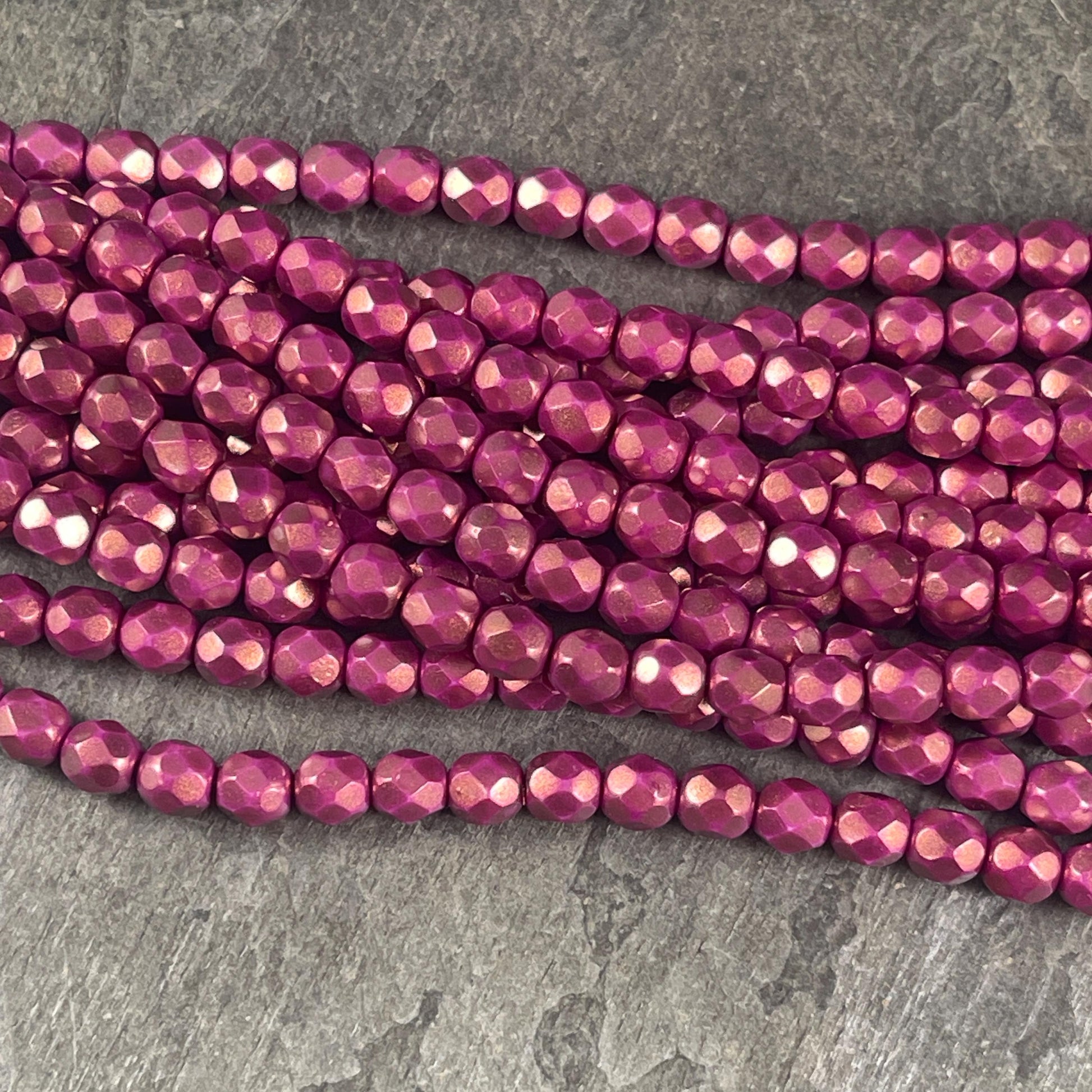 Czech Glass Beads - 6mm Faceted Round Beads, Madder Rose, Opaque Copper Rose (FP6/SM-P29260) * Qty. 25