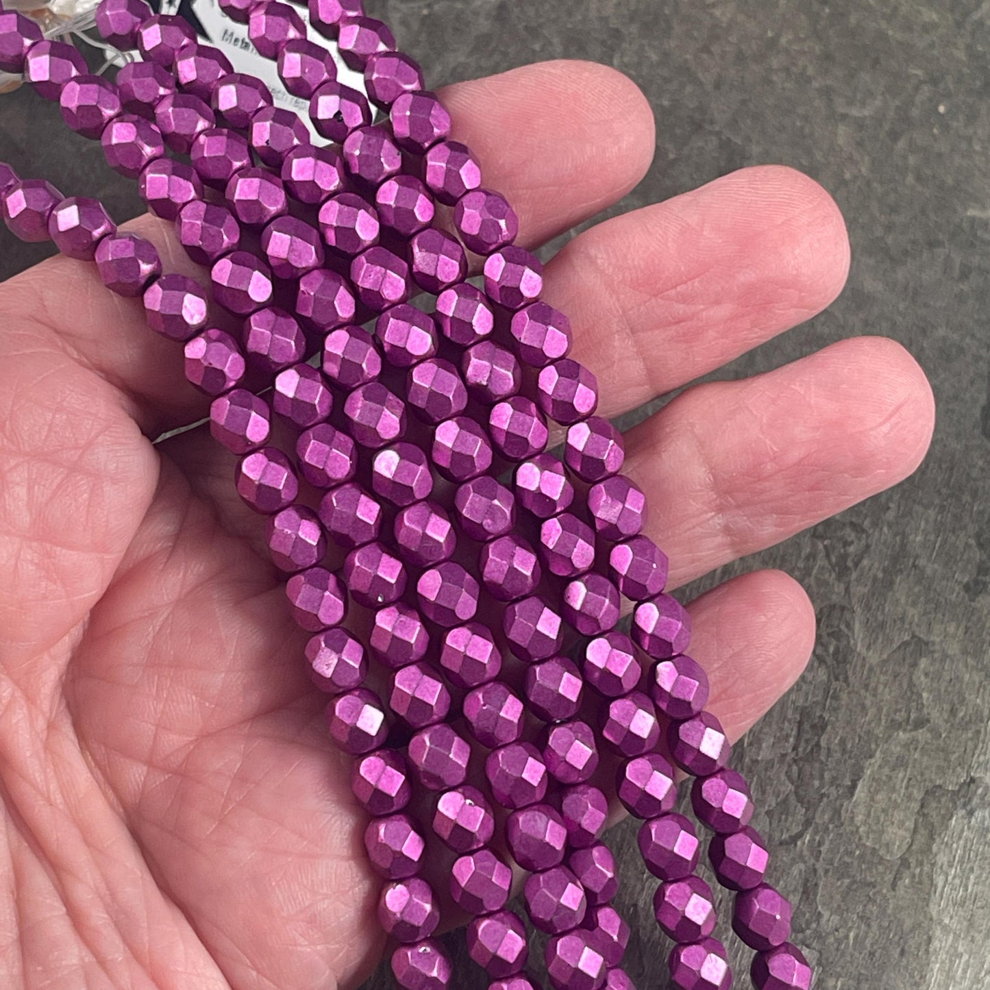 Czech Glass Beads - 6mm Faceted Round Beads, Metallic Yarrow Pink (FP6/SM-77062) * Qty. 25