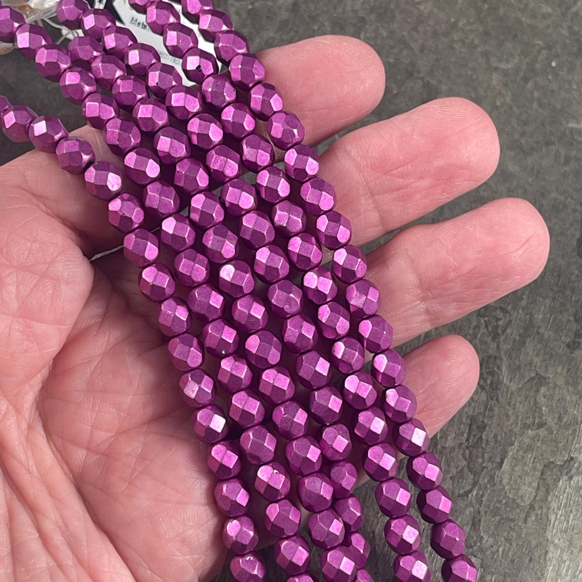 Czech Glass Beads - 6mm Faceted Round Beads, Metallic Yarrow Pink (FP6/SM-77062) * Qty. 25