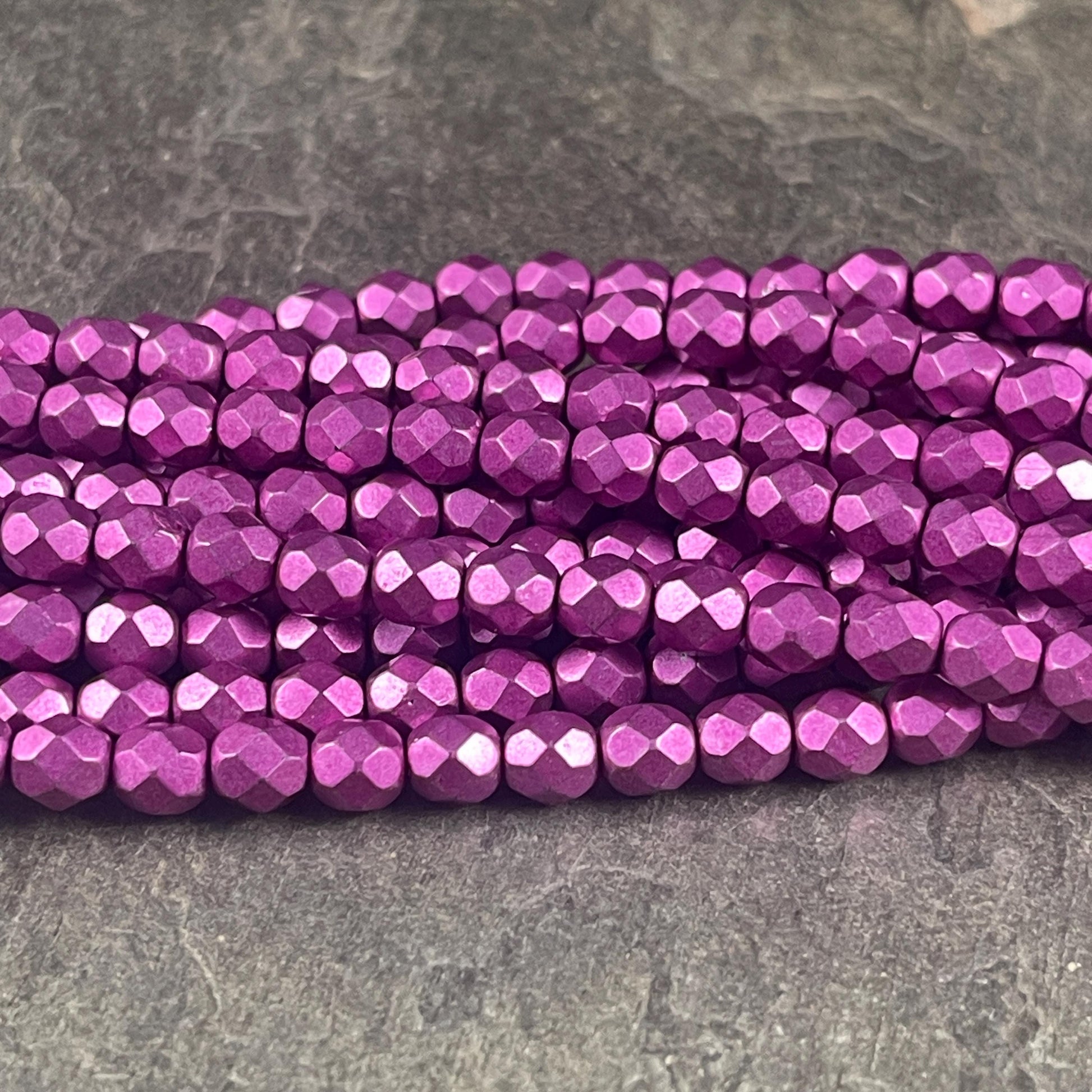 Czech Glass Beads - 6mm Faceted Round Beads, Metallic Yarrow Pink (FP6/SM-77062) * Qty. 25