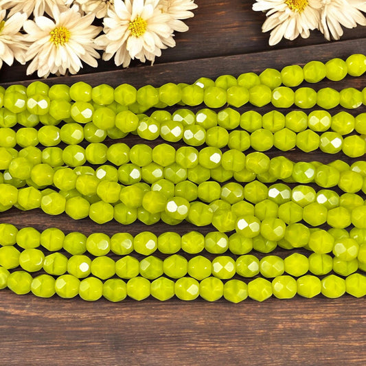 Czech Glass Beads - 6mm Faceted Round Beads, Chartreuse (FP6/SM-84020) * Qty. 25