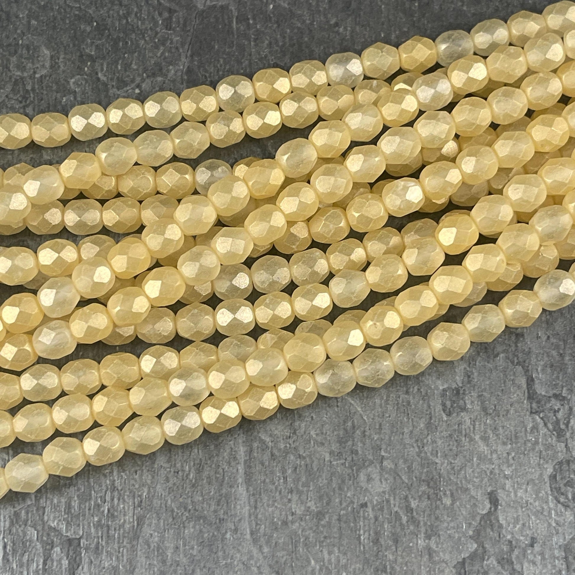Czech Glass Beads - 6mm Faceted Round Beads, Soft Golden Yellow (FP6/SM-79081CR) * Qty. 25