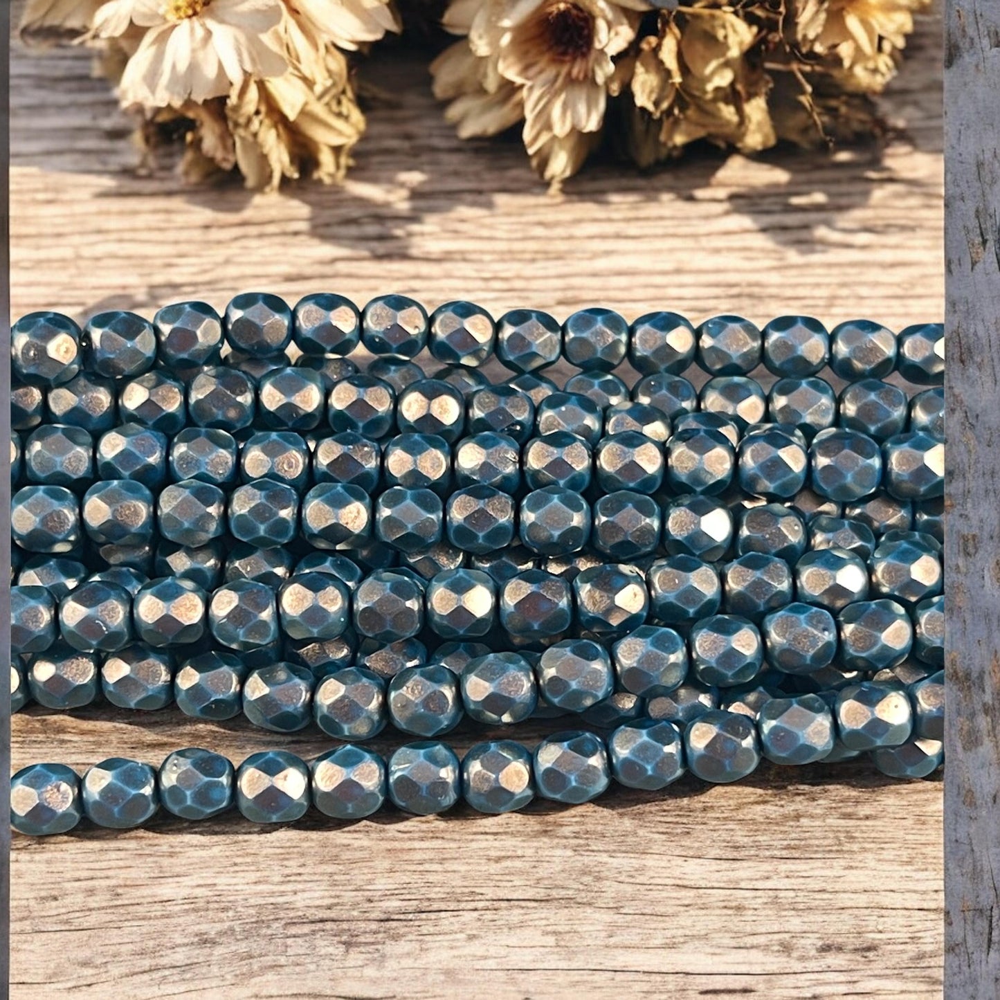 Czech Glass Beads - 6mm Faceted Round Beads, Golden Halo Azurite (FP6/SM-P29266) * Qty. 25