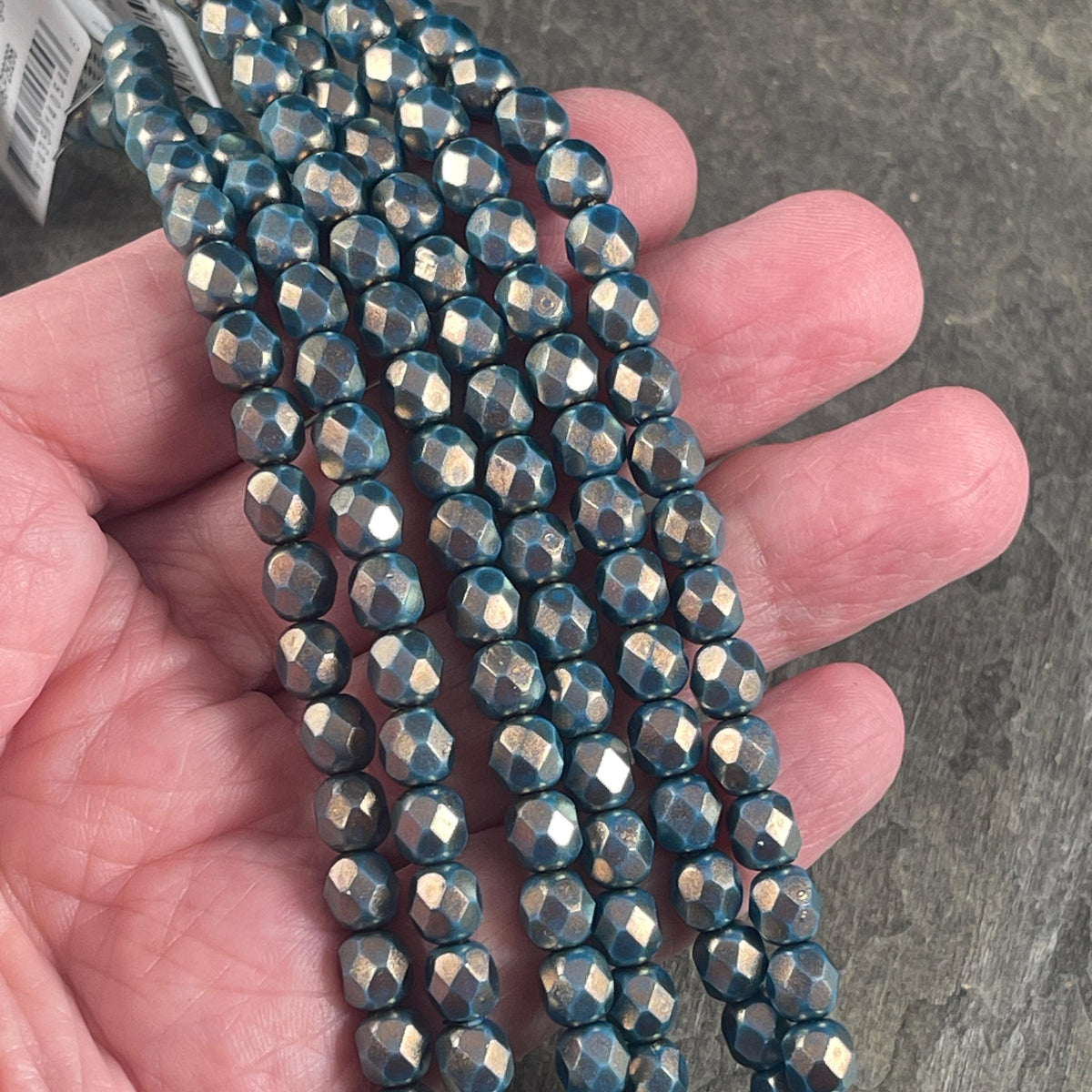 Czech Beads - 6mm Faceted Round Beads, Golden Halo Azurite Blue (FP6/SM-P29266) * Qty. 25