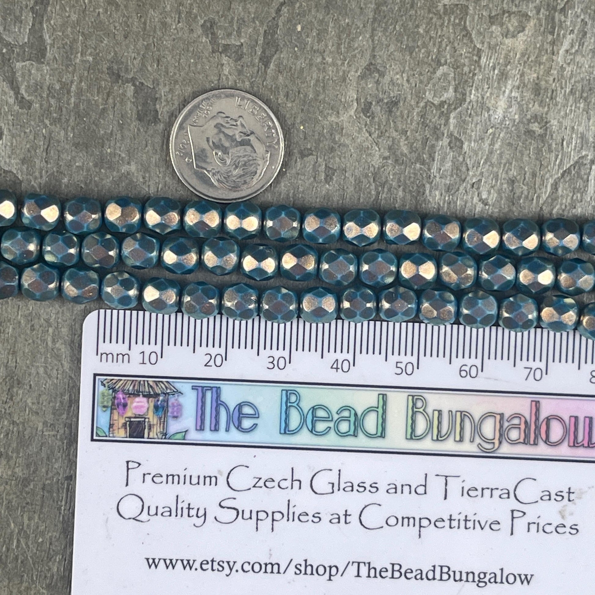 Czech Beads - 6mm Faceted Round Beads, Golden Halo Azurite Blue (FP6/SM-P29266) * Qty. 25