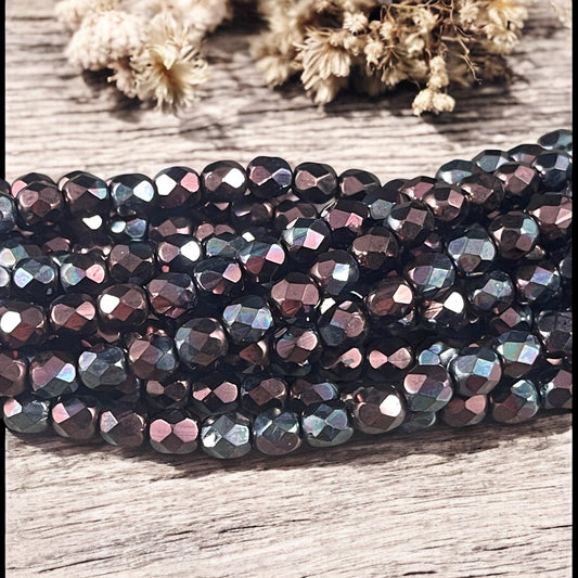 Czech Glass Beads - 6mm Faceted Round Beads, Metallic Wine, Plum Luster (FP6/SM-B15726) * Qty. 25
