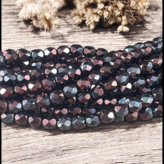 Czech Glass - 6mm Faceted Round Metallic Wine, Plum Luster Beads (FP6/SM-B15726) * Qty. 25