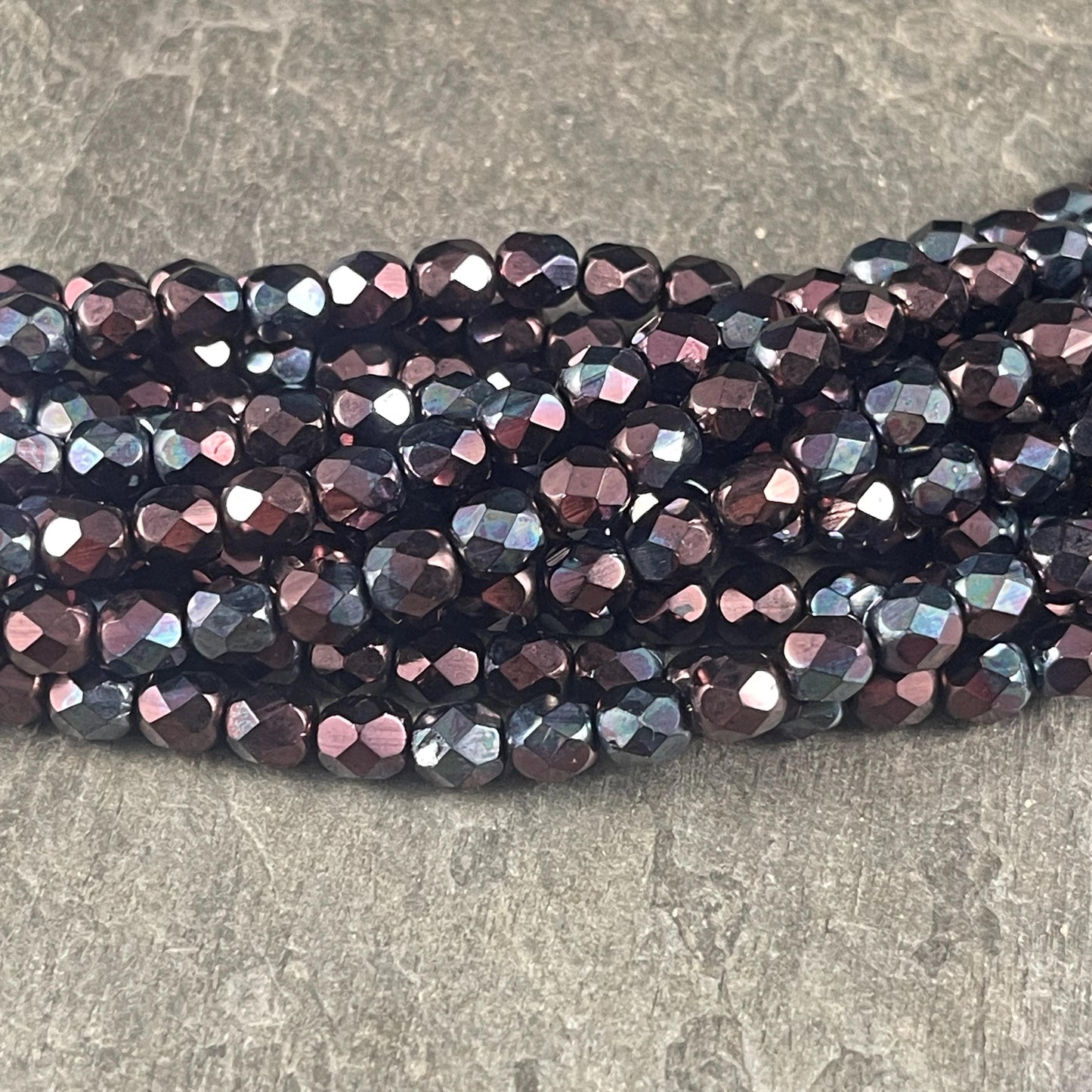 Czech Glass Beads - 6mm Faceted Round Beads, Metallic Wine, Plum Luster (FP6/SM-B15726) * Qty. 25
