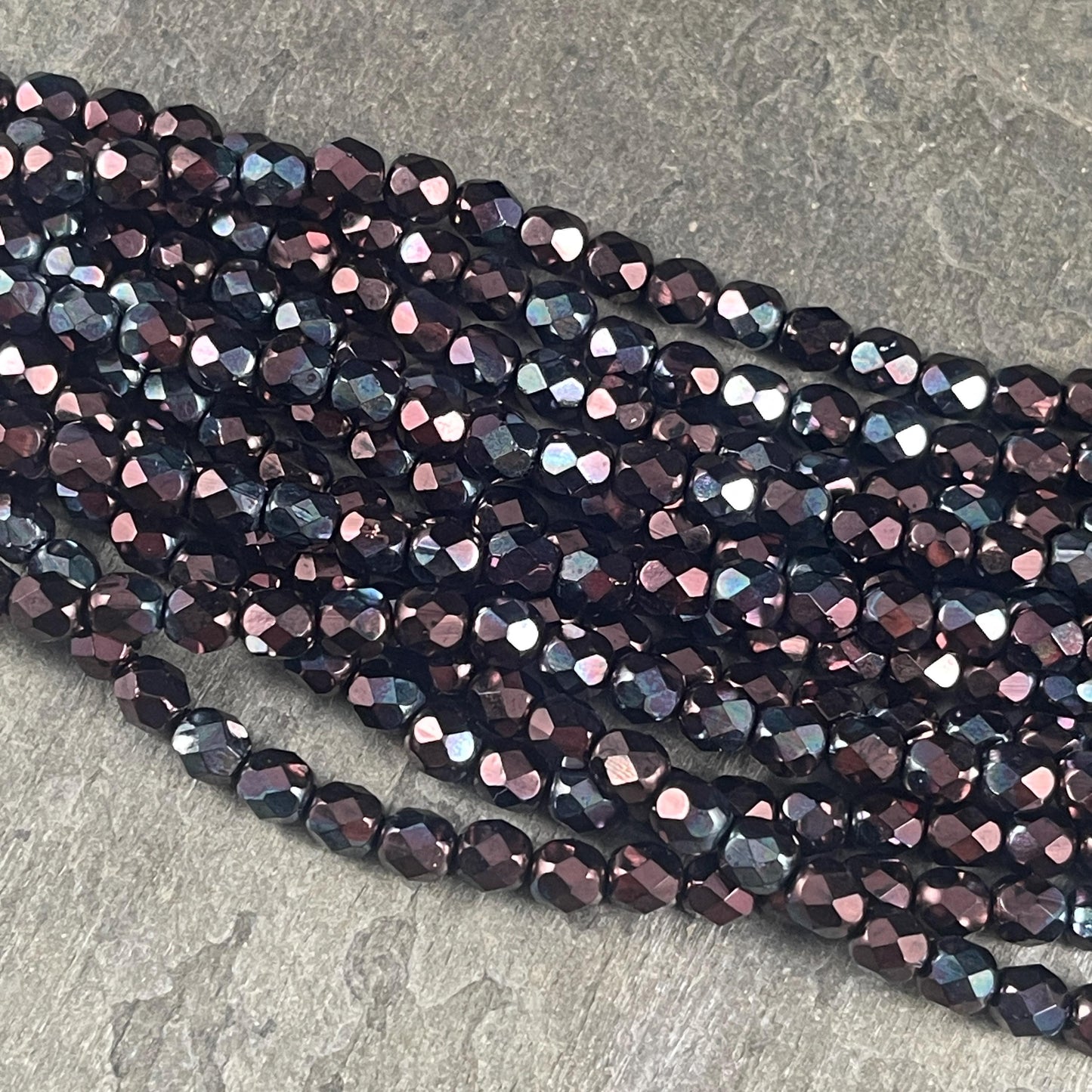 Czech Glass Beads - 6mm Faceted Round Beads, Metallic Wine, Plum Luster (FP6/SM-B15726) * Qty. 25