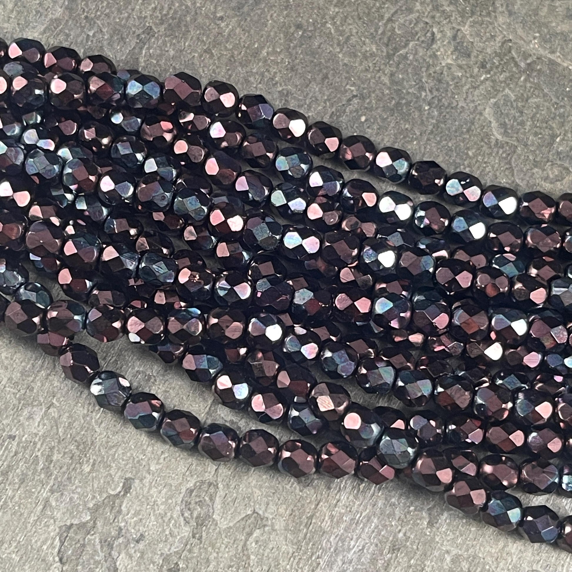 Czech Glass Beads - 6mm Faceted Round Beads, Metallic Wine, Plum Luster (FP6/SM-B15726) * Qty. 25