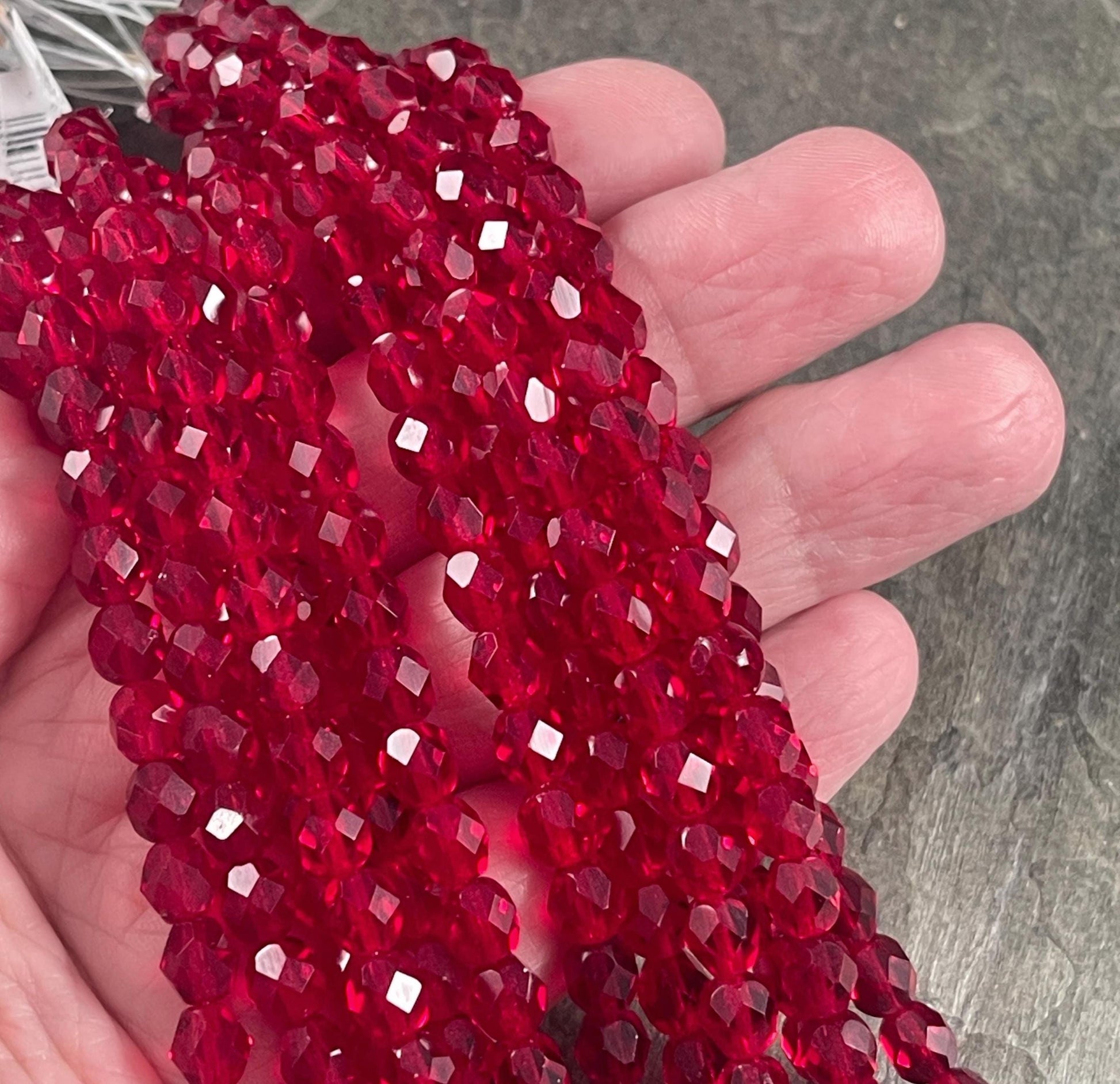 Czech Glass Beads - 6mm Faceted Round Beads, Transparent Ruby Red Beads (FP6/SM-9010) * Qty. 25