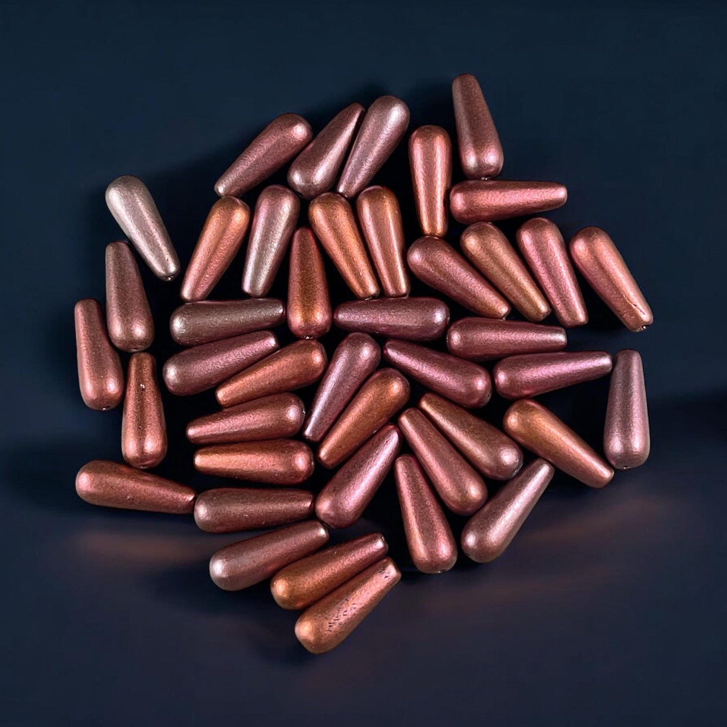 Czech Glass Beads - Elongated Tear Drops, Wine and Copper Satin Matte Finish, 15x6mm Tapered Drops (DRO/N-0432R) * Qty. 14