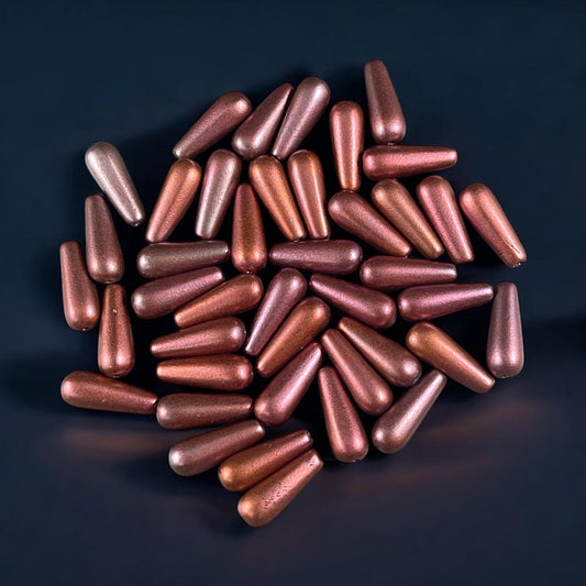 Czech Glass Beads - Elongated Tear Drops, Wine and Copper Satin Matte Finish, 15x6mm Tapered Drops (DRO/N-0432R) * Qty. 14