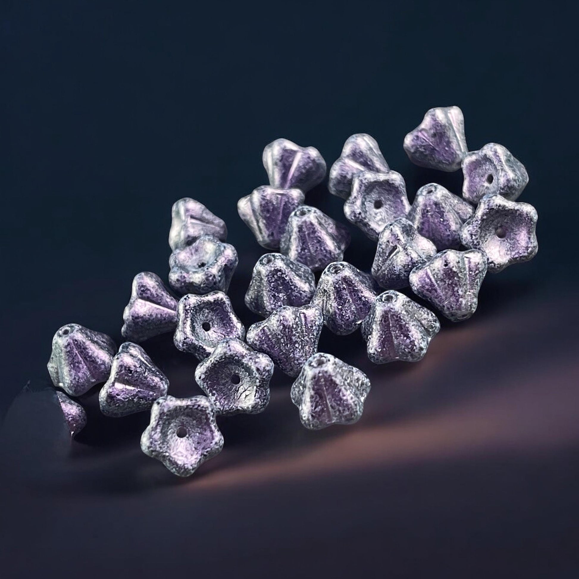 Czech Glass Beads - 8x6mm Purple Bell Flower, Opaque Tanzanite with Rose Shimmer Finish (BF/SM-S16C2051) * Qty. 25