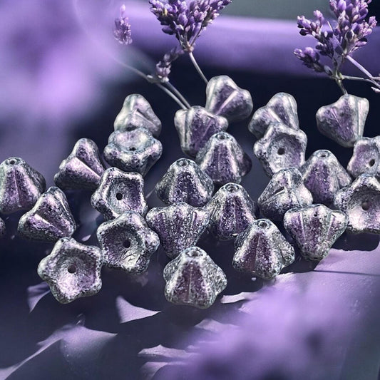 Czech Glass Beads - 8x6mm Purple Bell Flower, Opaque Tanzanite with Rose Shimmer Finish (BF/SM-S16C2051) * Qty. 25