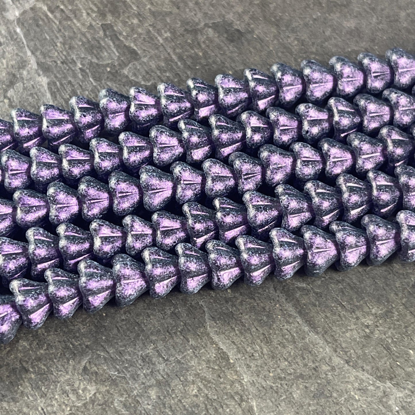 Czech Glass Beads - 8x6mm Purple Bell Flower, Opaque Tanzanite with Rose Shimmer Finish (BF/SM-S16C2051) * Qty. 25