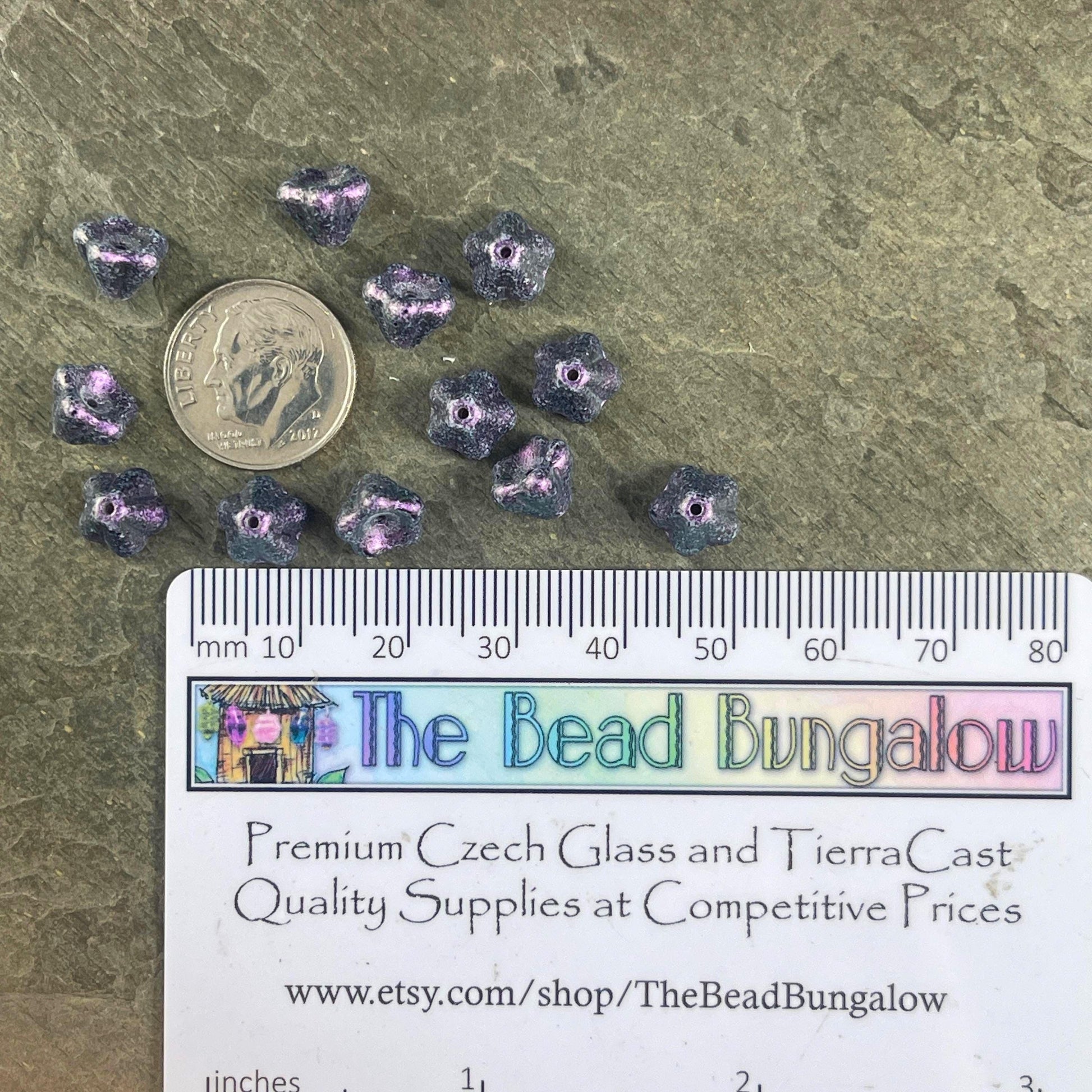 Czech Glass Beads - 8x6mm Purple Bell Flower, Opaque Tanzanite with Rose Shimmer Finish (BF/SM-S16C2051) * Qty. 25