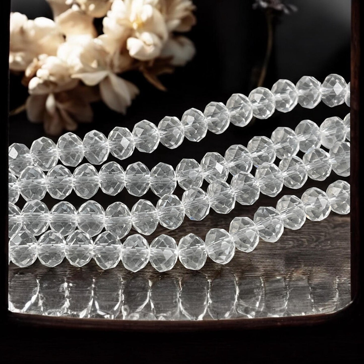 Faceted 8x6mm Rondelle, Crystal Clear Glass Beads, Diamond-like Glass Rondelles (Clear-8) * 36 Beads