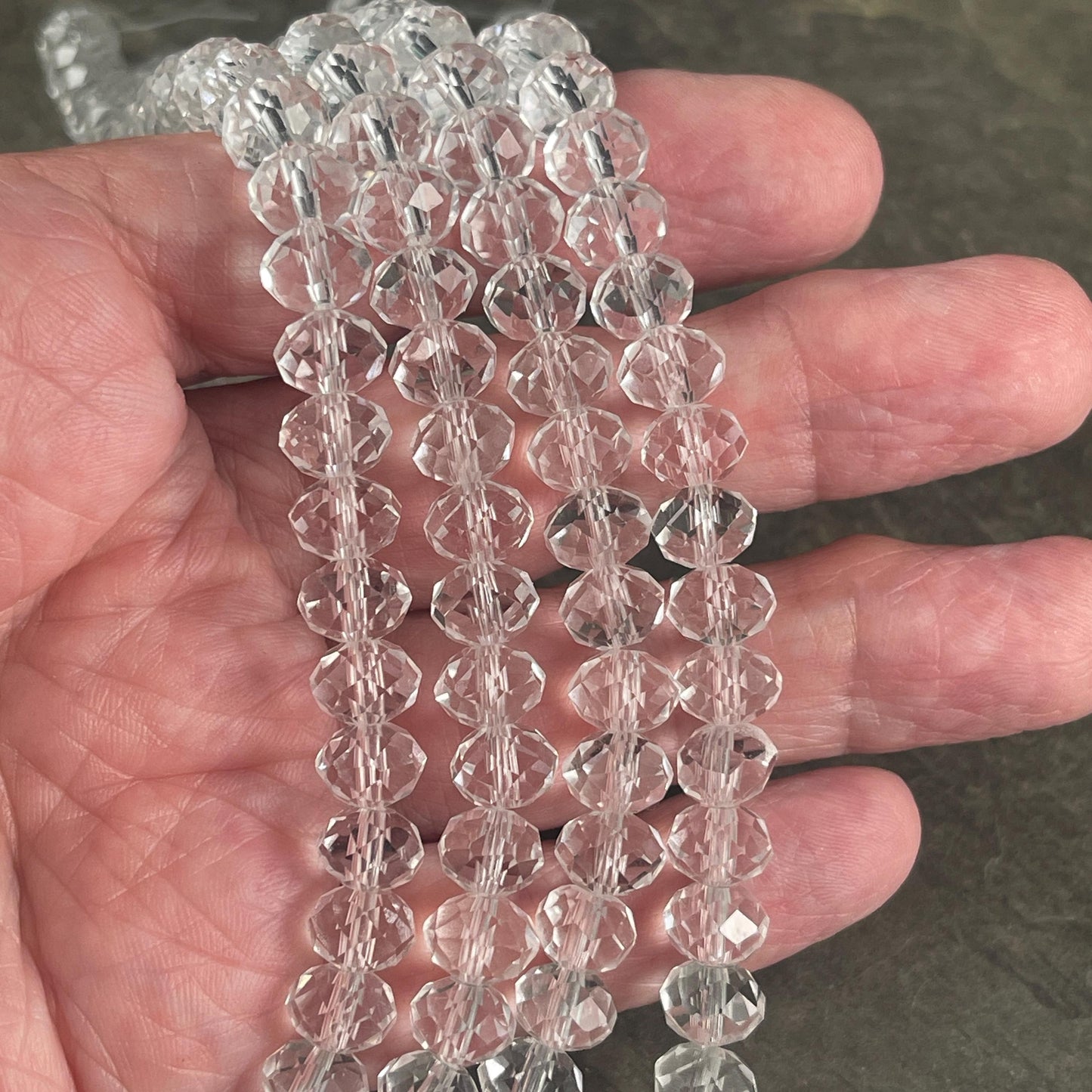 Faceted 8x6mm Rondelle, Crystal Clear Glass Beads, Diamond-like Glass Rondelles (Clear-8) * 36 Beads