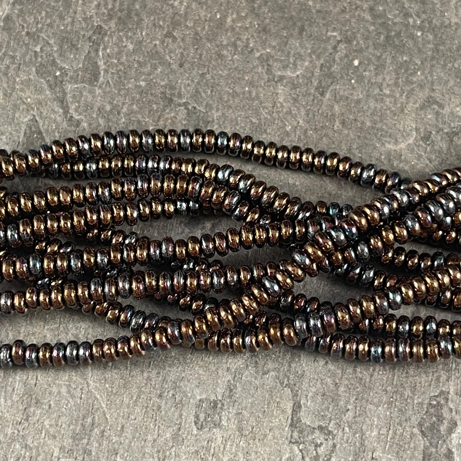 Czech Glass Beads - 3x2mm Rondelle - Jet Black Bronze Vega (RD3/SM-Y2398) * Qty. 50
