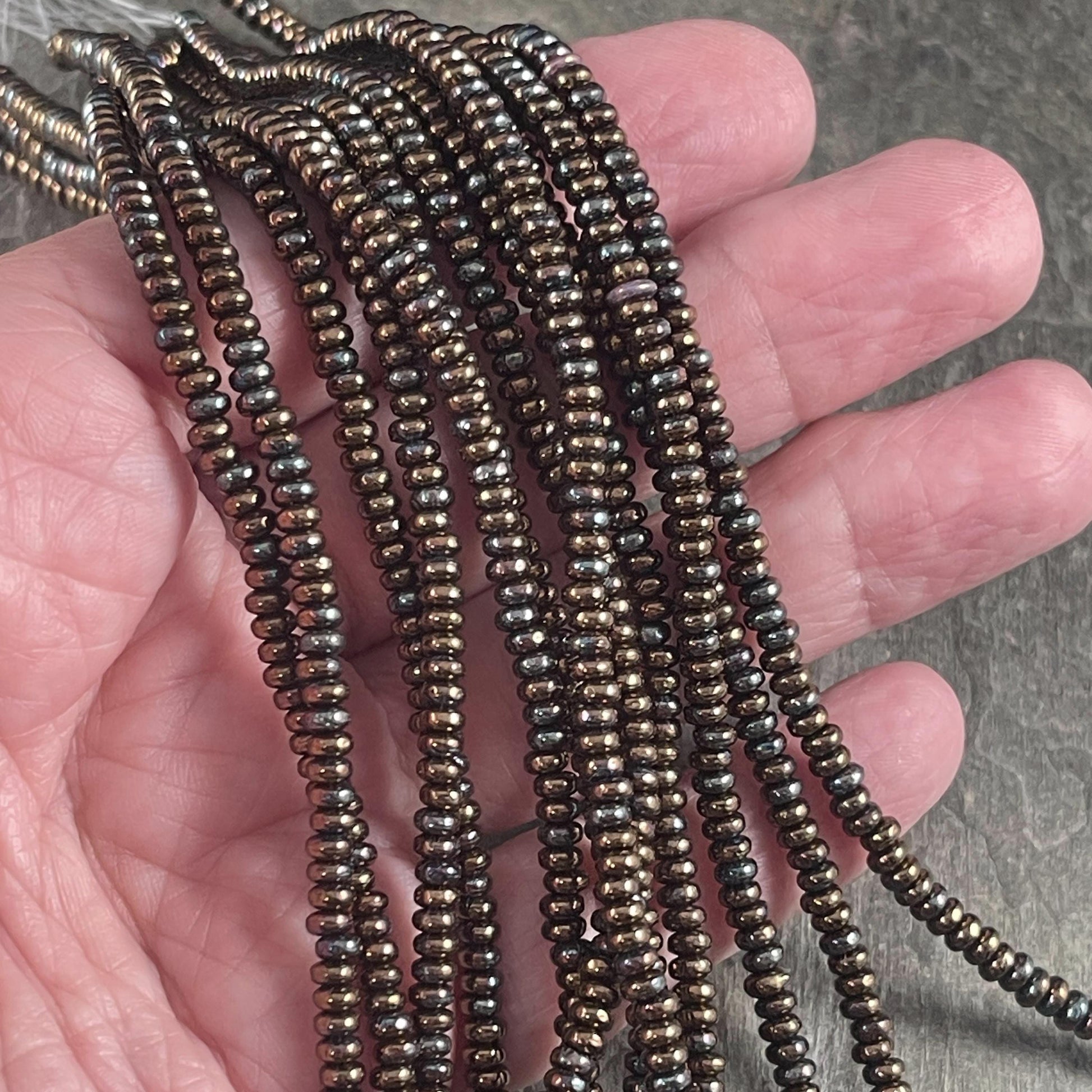 Czech Glass Beads - 3x2mm Rondelle - Jet Black Bronze Vega (RD3/SM-Y2398) * Qty. 50