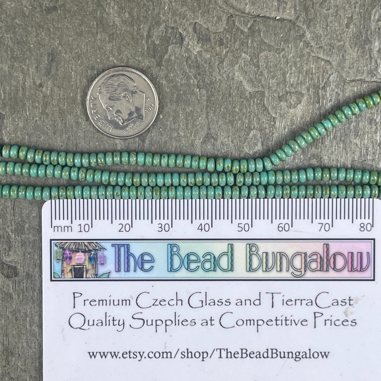 Czech Glass Beads - Turquoise Picasso Spacer Beads 3x2mm Rondelle Turquoise Heishi Rondelle (RD3/SM-T6313) - Qty. 100