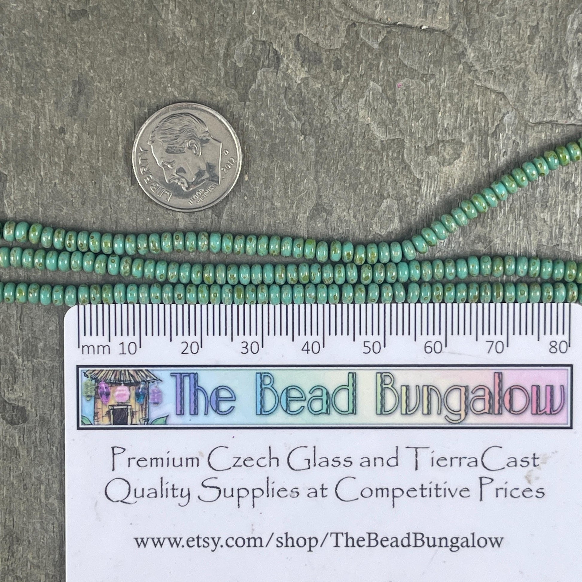 Czech Glass Beads - Turquoise Picasso Spacer Beads 3x2mm Rondelle Turquoise Heishi Rondelle (RD3/SM-T6313) - Qty. 100