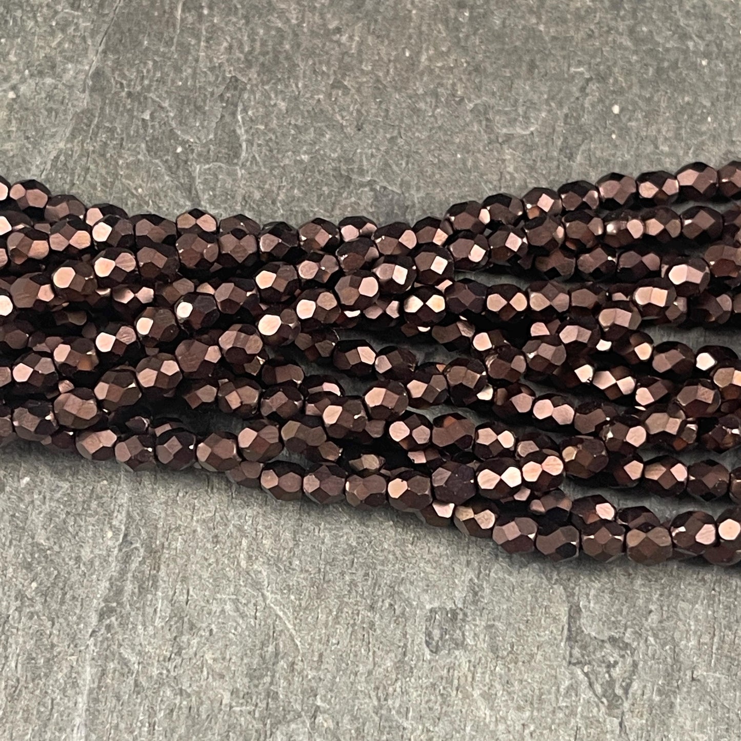 Czech Glass Beads - 4mm Faceted Round Bronze Spacer Beads, Matte Bronze Metallic (FP4/SM-M14415) * Qty. 50