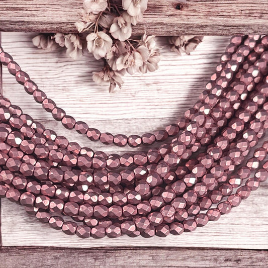 Czech Glass Beads -4mm Faceted Round Beads, Mauve Metallic, Blooming Dahlia ColorTrends (FP4/SM-05A07) * Qty. 50