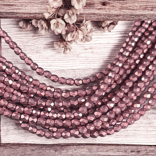 Czech Glass Beads -4mm Faceted Round Beads, Mauve Metallic, Blooming Dahlia ColorTrends (FP4/SM-05A07) * Qty. 50