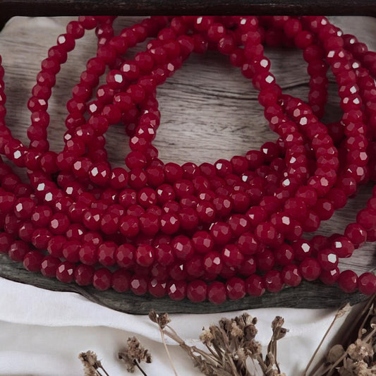 Opaque Ruby Red 4x3mm Faceted Glass Beads, Dark Red Glass Beads (OpaqueRuby-4) * 100 Beads
