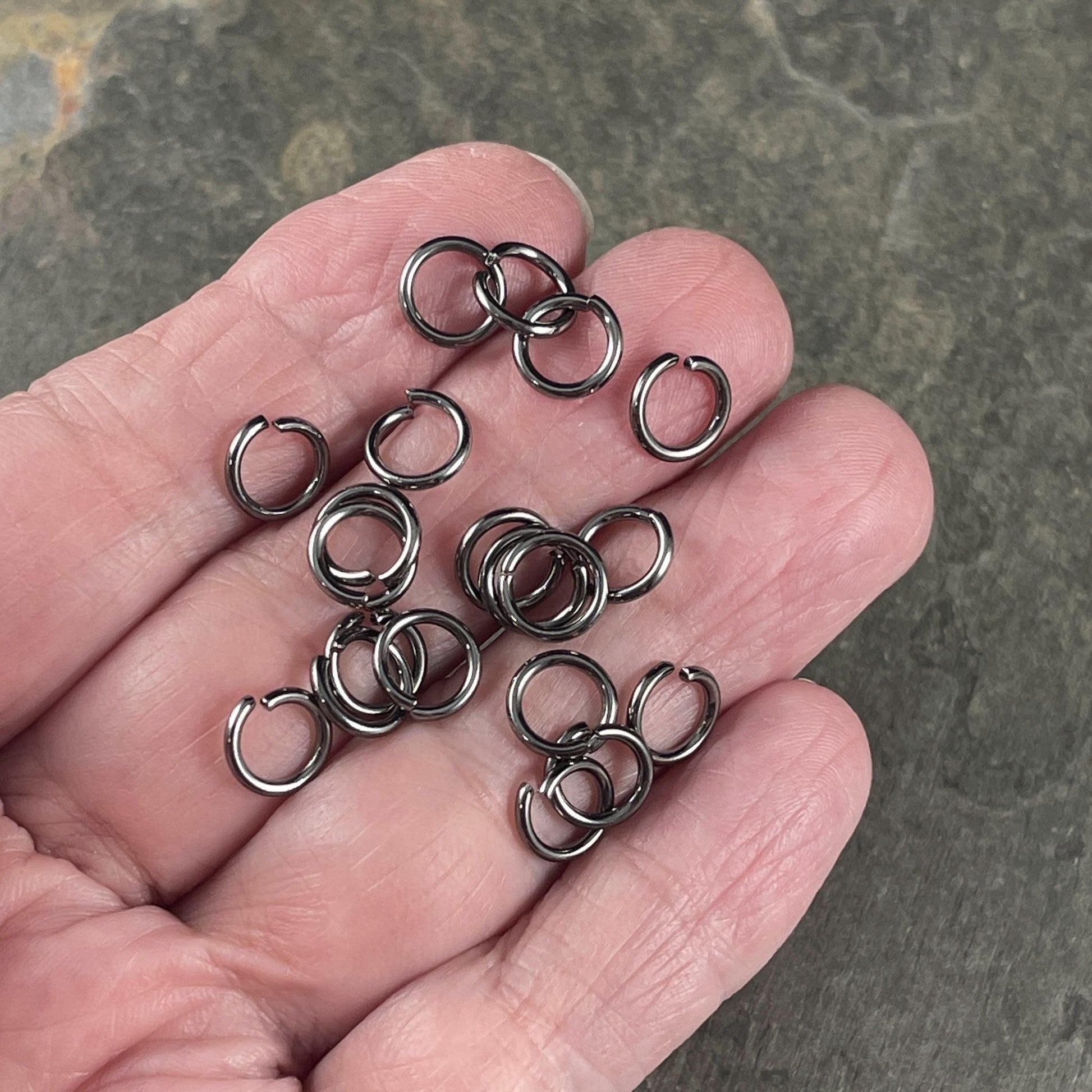 16 Gauge 8mm Gunmetal Jump Rings, Gunmetal Black Plated Brass Open Jump Rings (FMG/5173) * Qty. 50