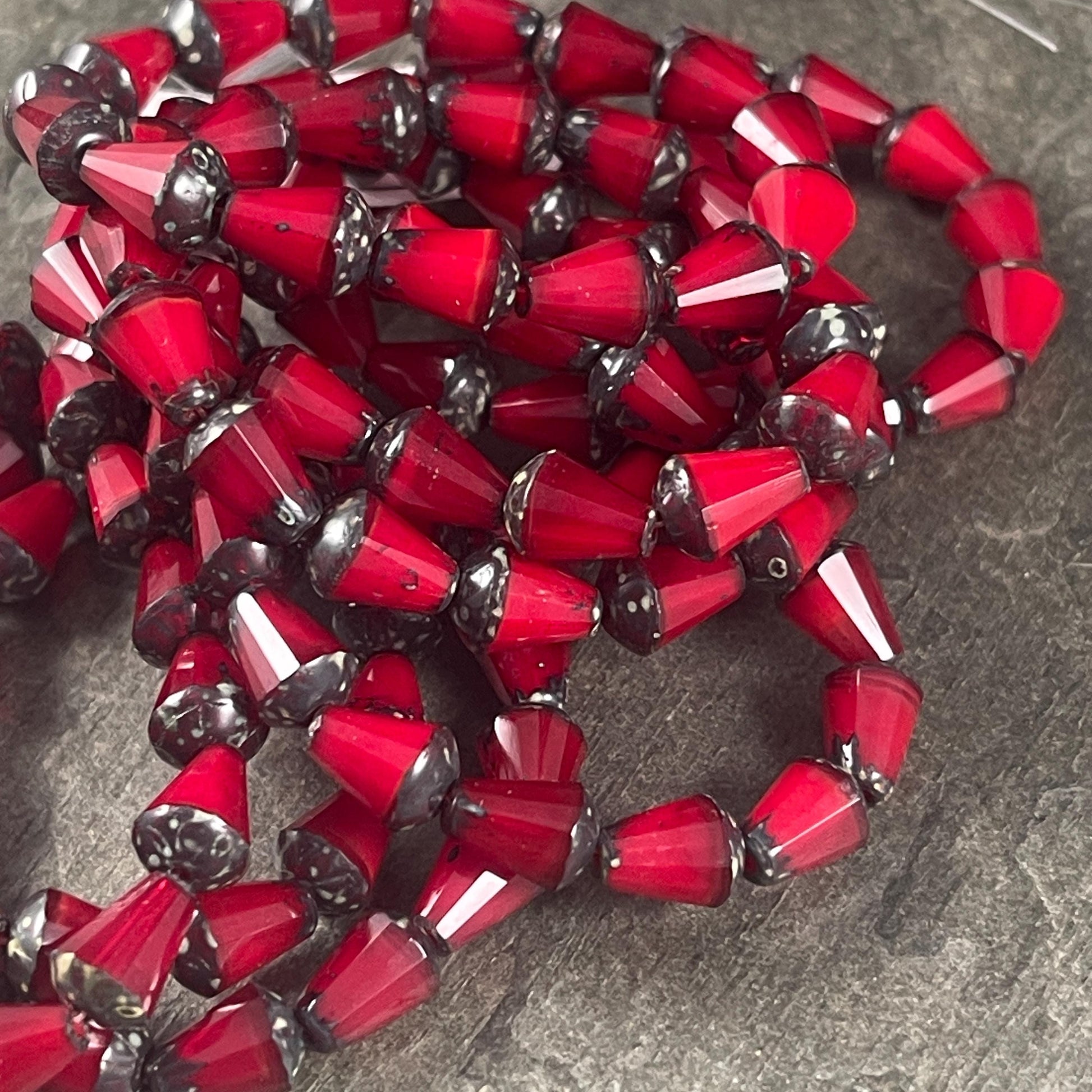 Czech Glass Beads - 8mm Beveled Teardrop, Ruby Red Opaline Teardrop Beads (DRO/RJ-2460) * Qty. 15