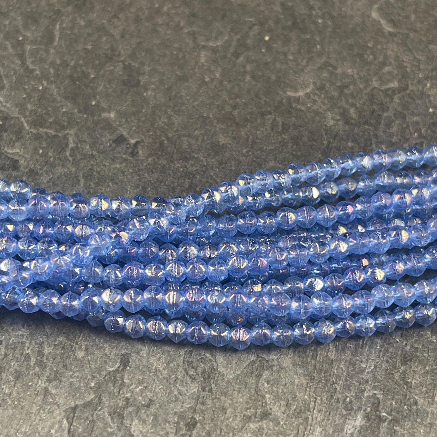 Czech Glass Beads - 3mm English Cut, Sapphire Blue with Luster Iris (EC/SM-LR3005) * Qty. 50