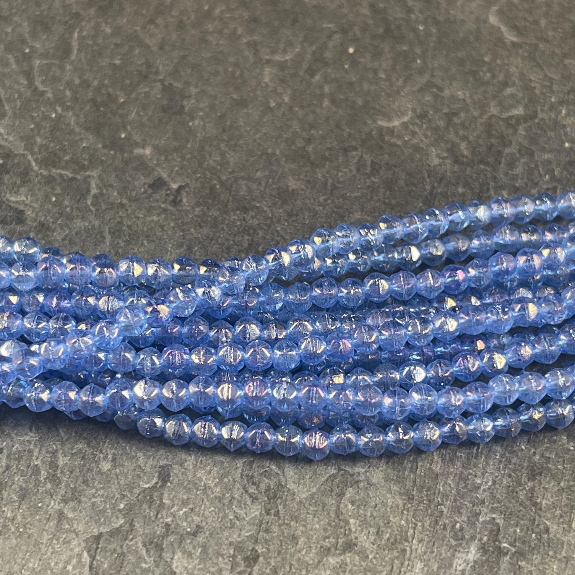 Czech Glass Beads - 3mm English Cut, Sapphire Blue with Luster Iris (EC/SM-LR3005) * Qty. 50