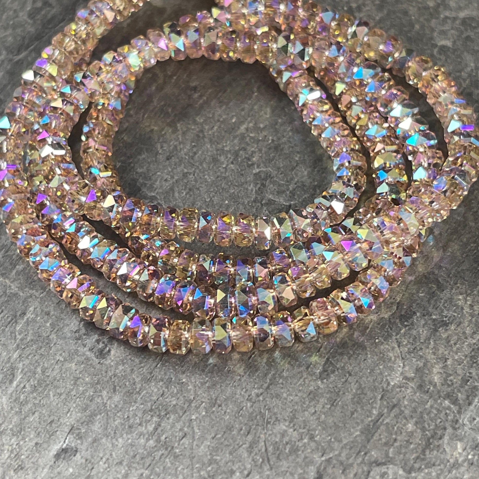 Faceted Glass Beads - 4x2.5mm Heishi Rondelles, Light Colorado Topaz with AB Finish (ColoradoTopazAB) * 7" Strand