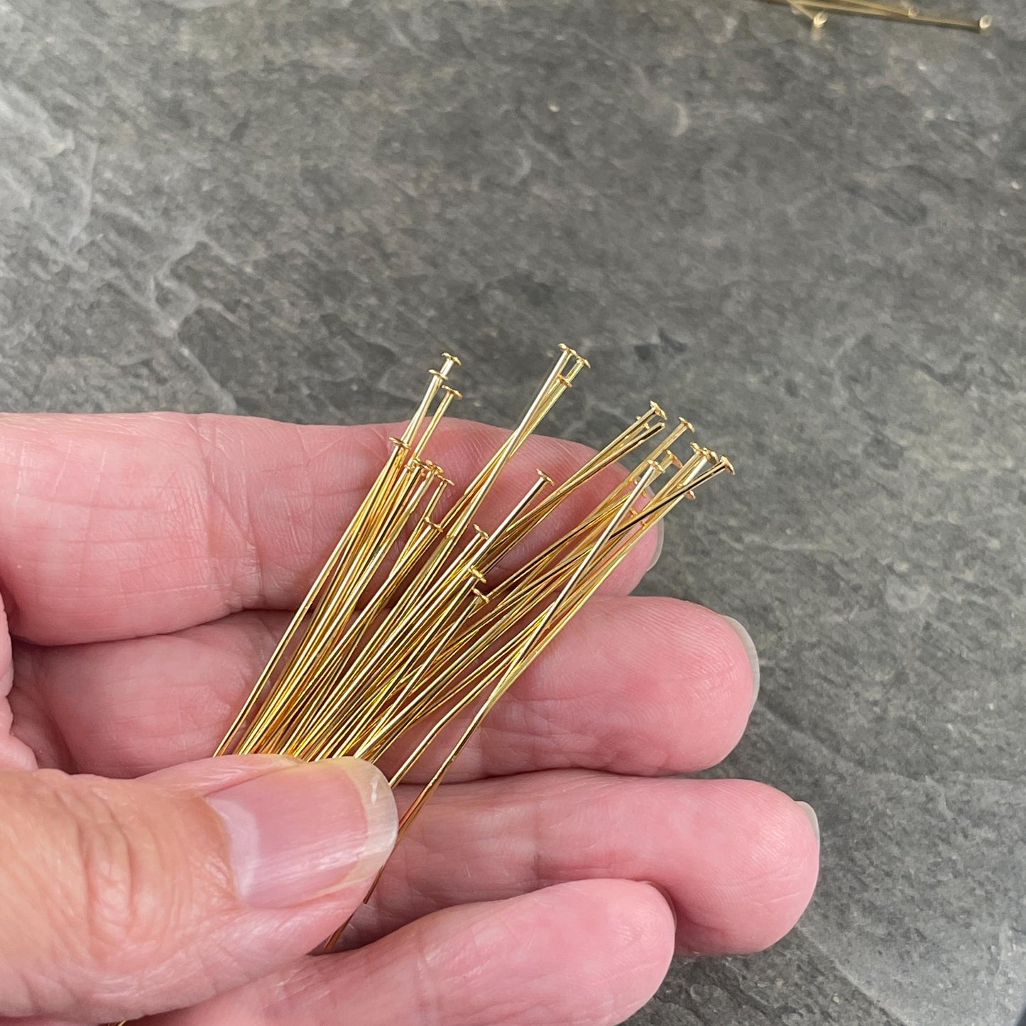 Gold Head Pins, 2" Gold Plated Brass Headpins, 21-gauge Flat Head Pins (5406) * Qty. 50