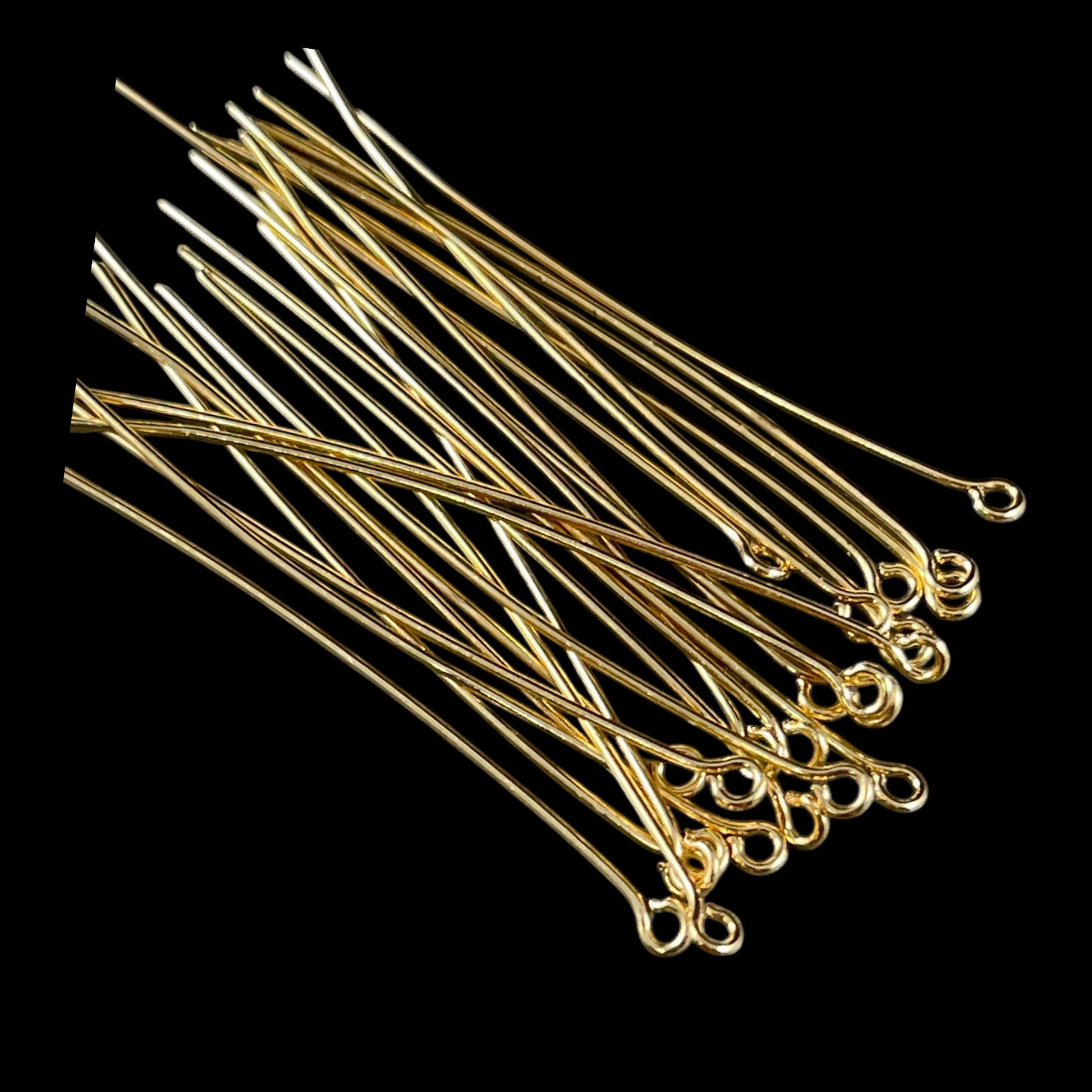 2" Gold Eye Pins, 21 Gauge Eye Pins for Jewelry Making, Gold Plated Brass (5448) * Qty. 50