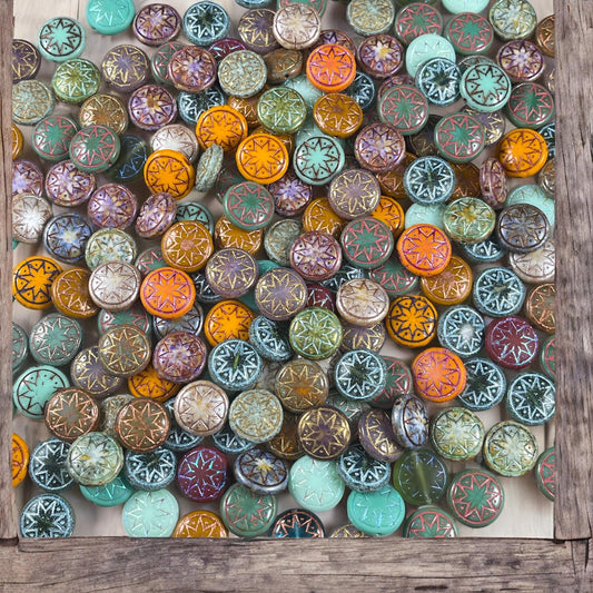 Star of Ishtar Bead Assortment - 14mm Coin Czech Glass Bead Soup, Random Mix of Star of Ishtar Beads (IshtarX12) * Qty. 12