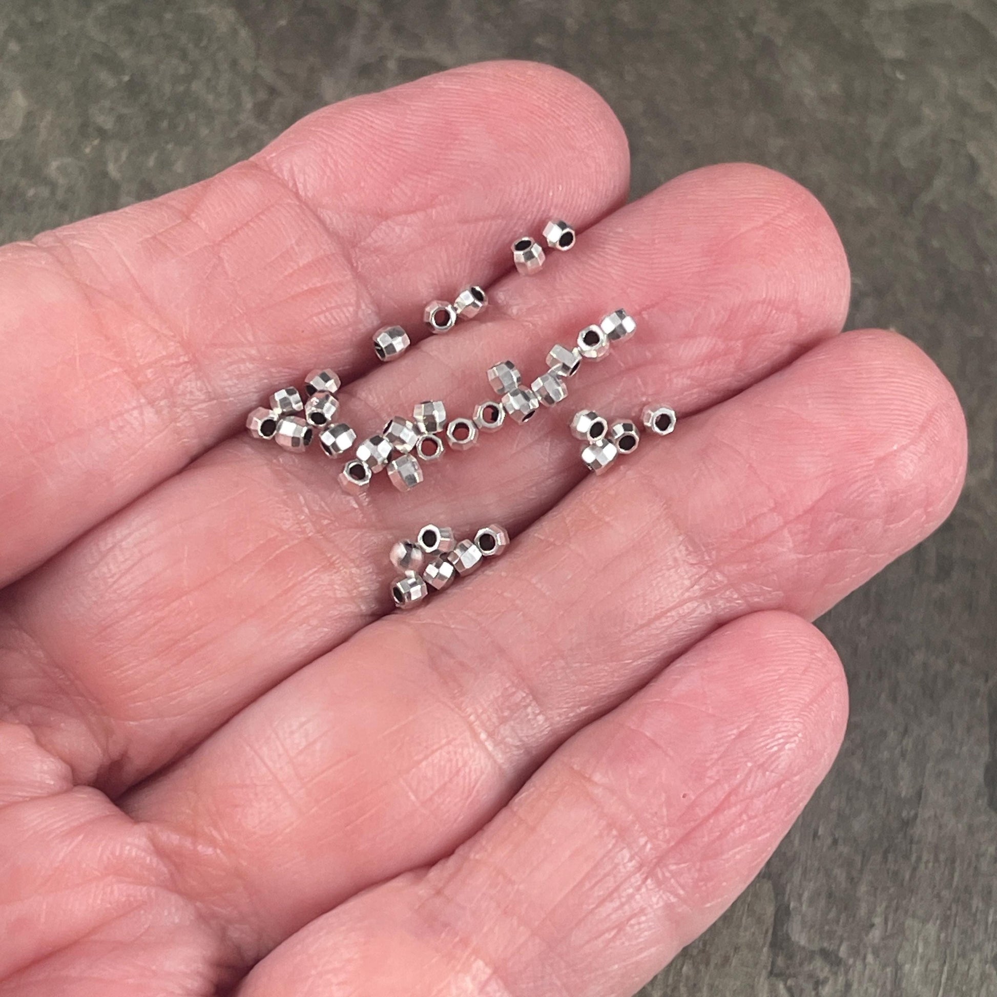 2.5mm TINY Faceted Beads, Antiqued Silver Plated Zamak, Silver Faceted Beads (PF/792-25-77) * Qty. 50