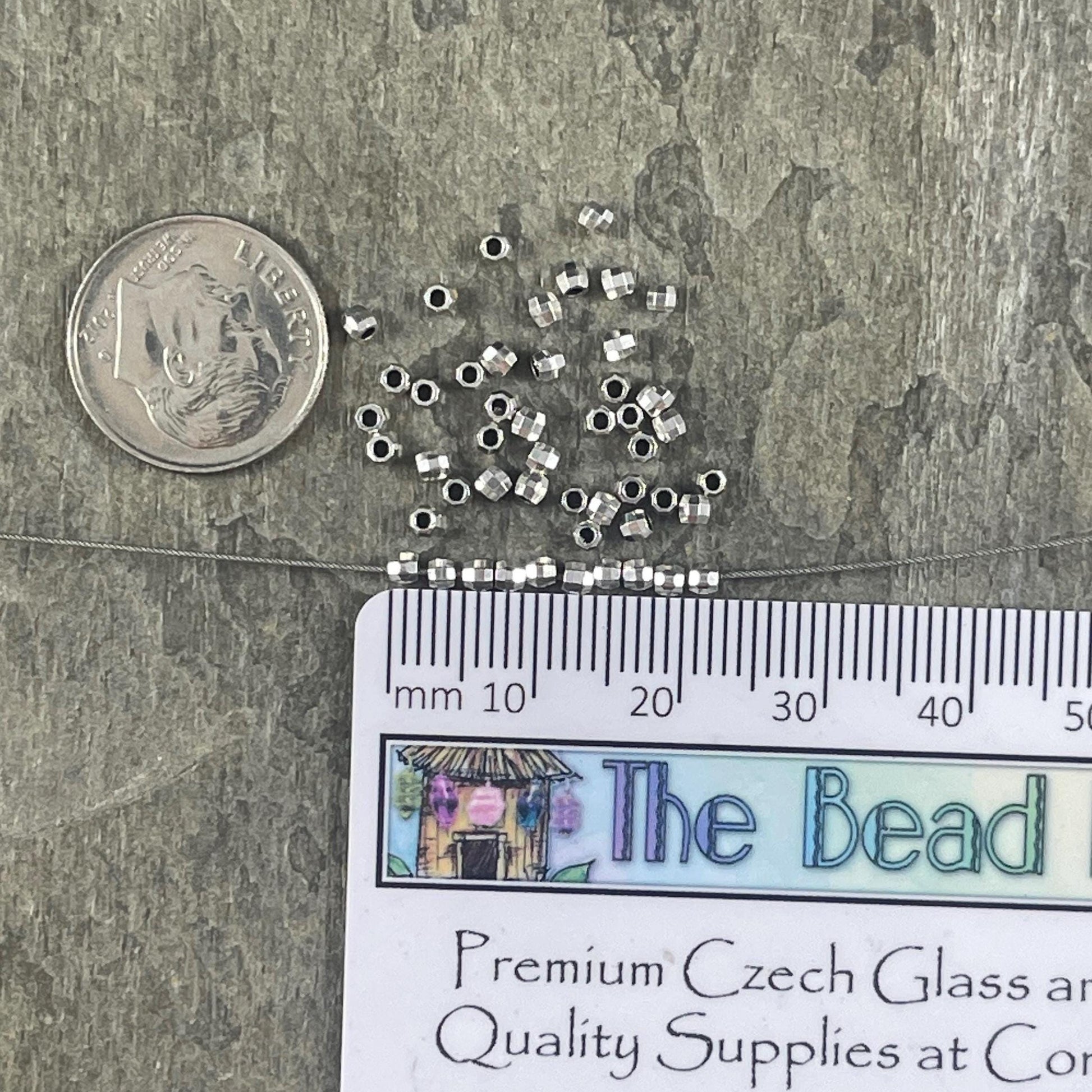 2.5mm TINY Faceted Beads, Antiqued Silver Plated Zamak, Silver Faceted Beads (PF/792-25-77) * Qty. 50