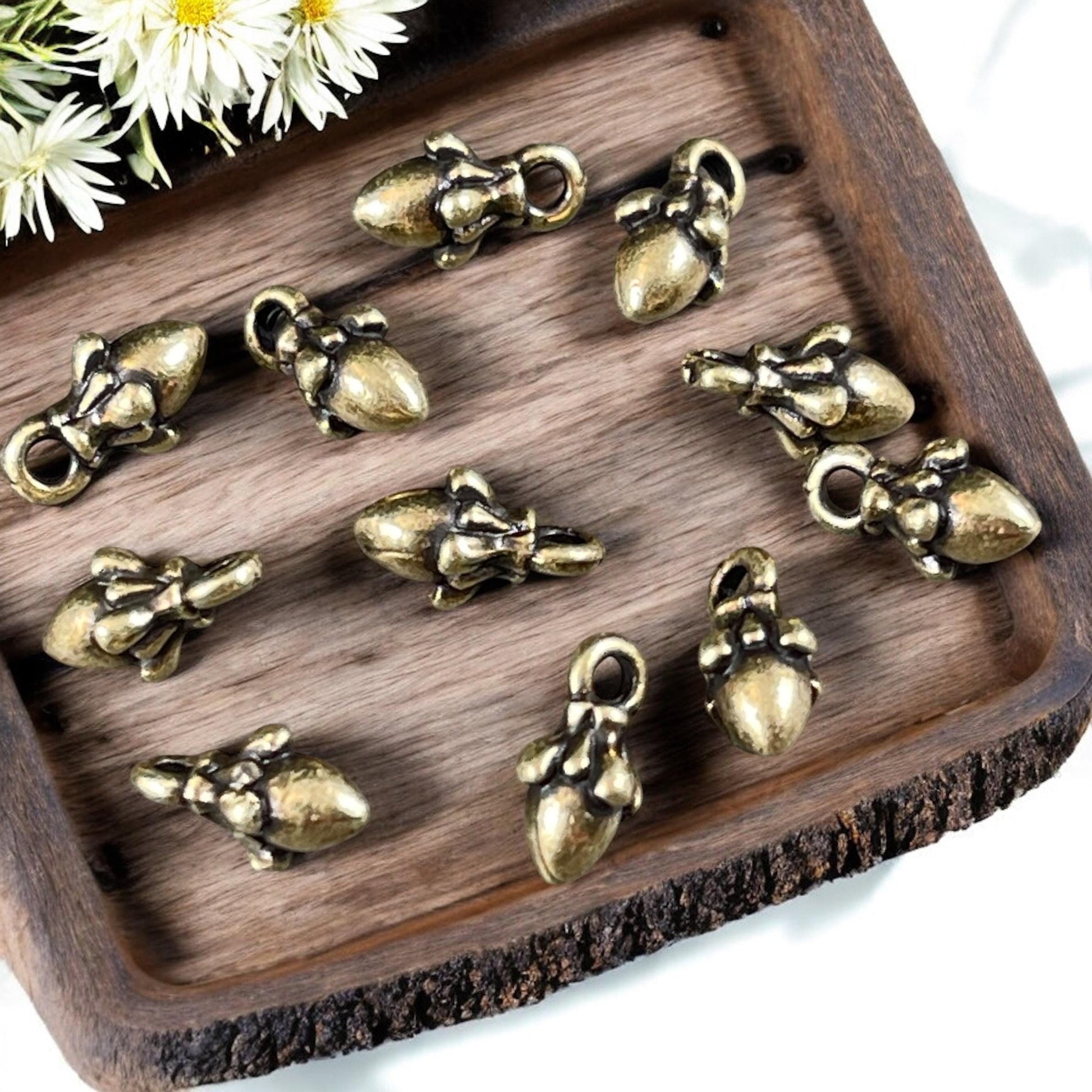 TierraCast Acorn Charm, 10x5mm Antiqued Brass Plated, Nature Theme Charm (PF/1047-57) * Qty. 10
