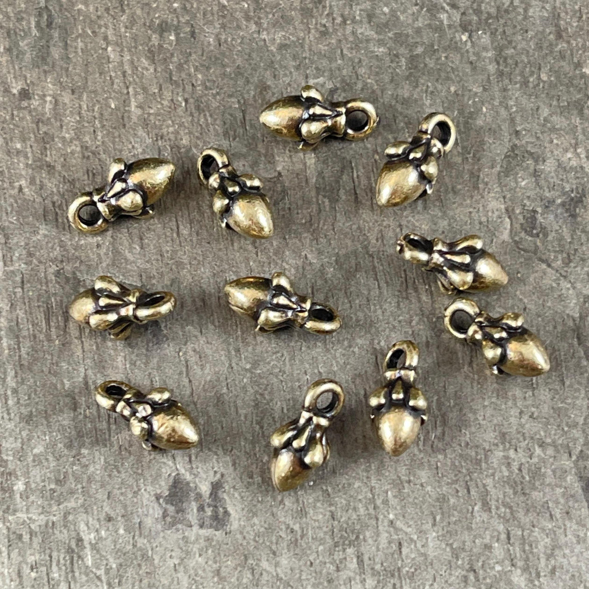 TierraCast Acorn Charm, 10x5mm Antiqued Brass Plated, Nature Theme Charm (PF/1047-57) * Qty. 20