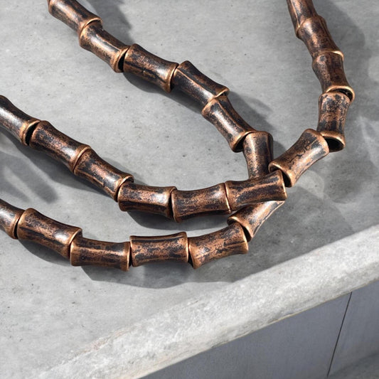 Antiqued Copper 11x6mm Metal Tube Beads, Large Hole Metal Beads, Hildie &: Jo 7" Strand - 17 Beads