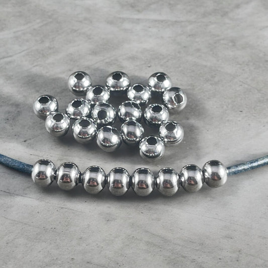 6mm Stainless Steel Round Beads - 2.2mm hole - Hollow, Lightweight (I050-6mm) * Qty. 100