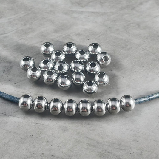 6mm Stainless Steel Round Beads - 2.2mm hole - Hollow, Lightweight (I050-6mm) * Qty. 50